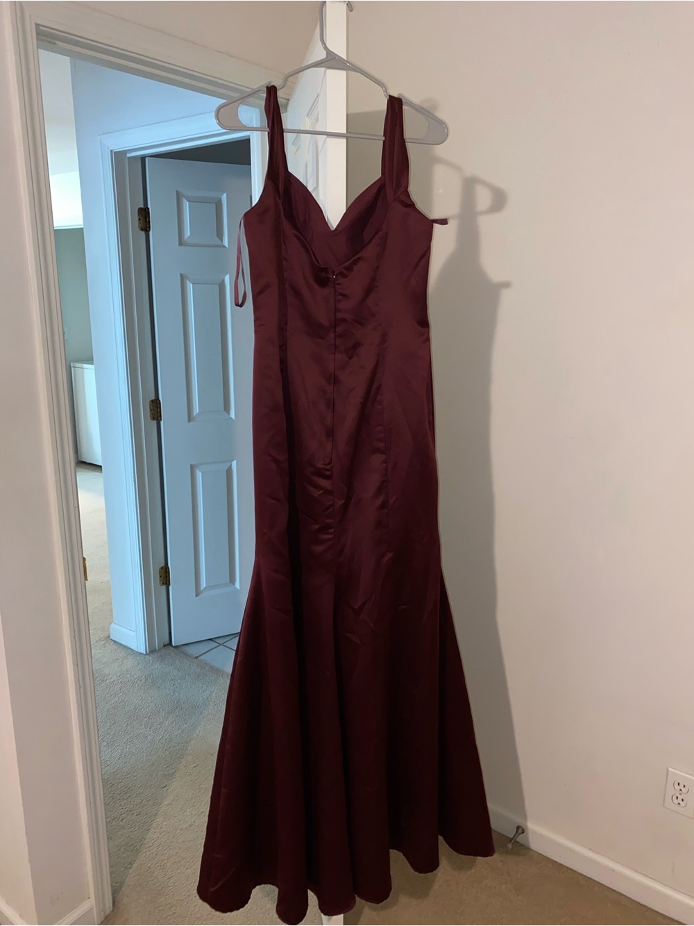 Sleeveless Burgundy Satin Prom Gown - Women